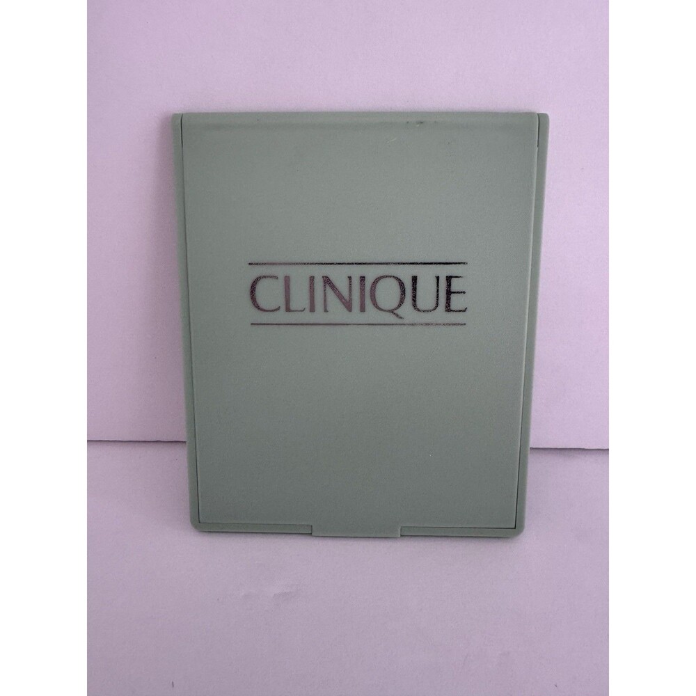 Vintage CLINIQUE Compact Mirror Green Plastic Silver Full Logo Travel Portable